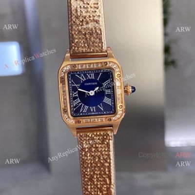 Faux Cartier Santos-dumont Couple Watches Blue Roman